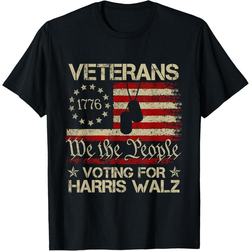 Retro America Flag Veterans Voting For Harris Walz 2024 T-Shirt made in usa Hoodie, Sweatshirt | GrindPrints.com