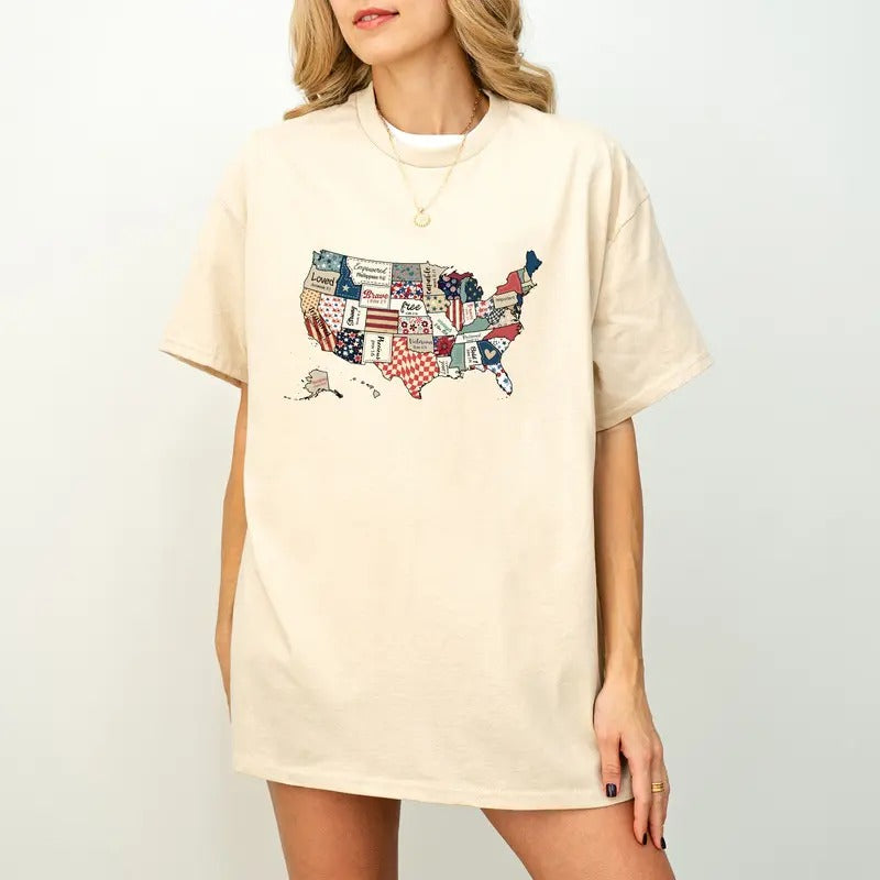 Retro America USA Map America Shirt Independence Day Red White Blue Shirt 4th July Shirt Coquette Bow Shirt Her T-Shirts, Hoodie, Sweatshirt