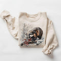 Retro American Badger Winter Scene Sweatshirt - Nineties 90s Vintage Badger Eating Red Berries Cotton Pullover T-Shirts,...