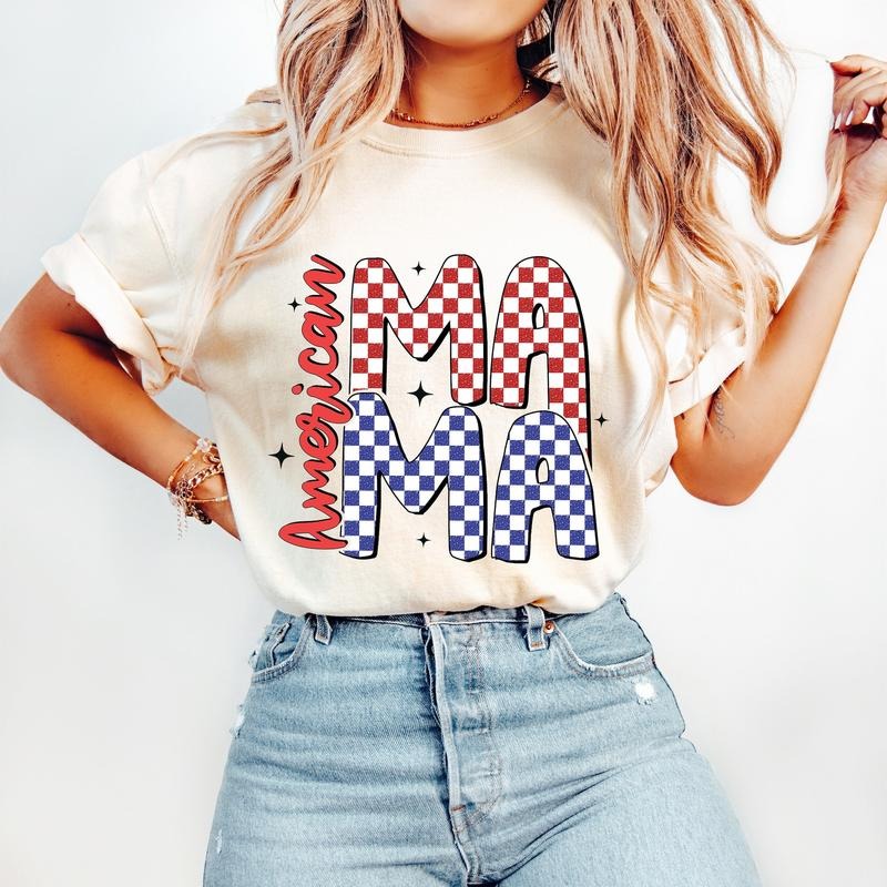 Retro American Mama T-Shirt, Fourth of July T-Shirt, 4th of July T-Shirt, Patriotic Hoodie, Sweatshirt | GrindPrints.com