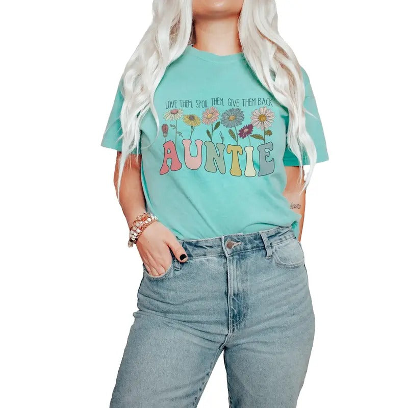 Retro Auntie Shirt, Vintage Flower Auntie Tee, Gift For New Cool Aunt From Nephew Niece, Unisex T-Shirt, Gifts For Auntie...