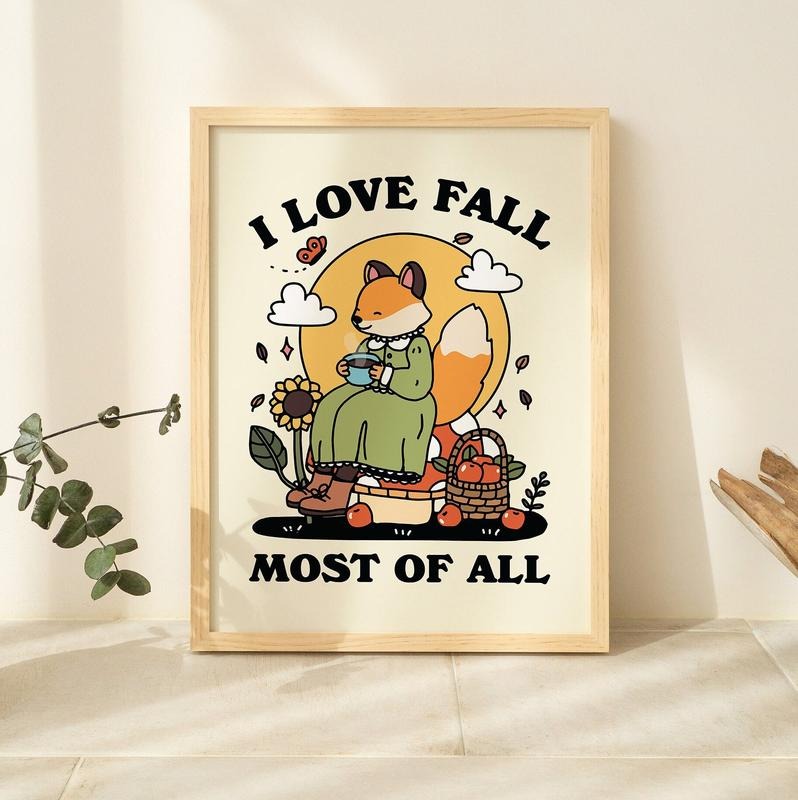 Retro Autumn Wall Decor, Cute Fox Cosy Print, I Love Fall Quote Prints, Cute Posters, Animal Prints, Classroom Print,...