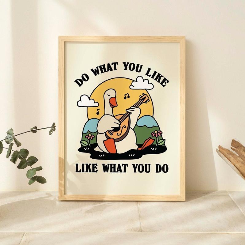 Retro Banjo Goose 80s Wall Art, Groovy Wall Decor, Do What You Like Quote, Singing Goose Print, Cottagecore Poster,...