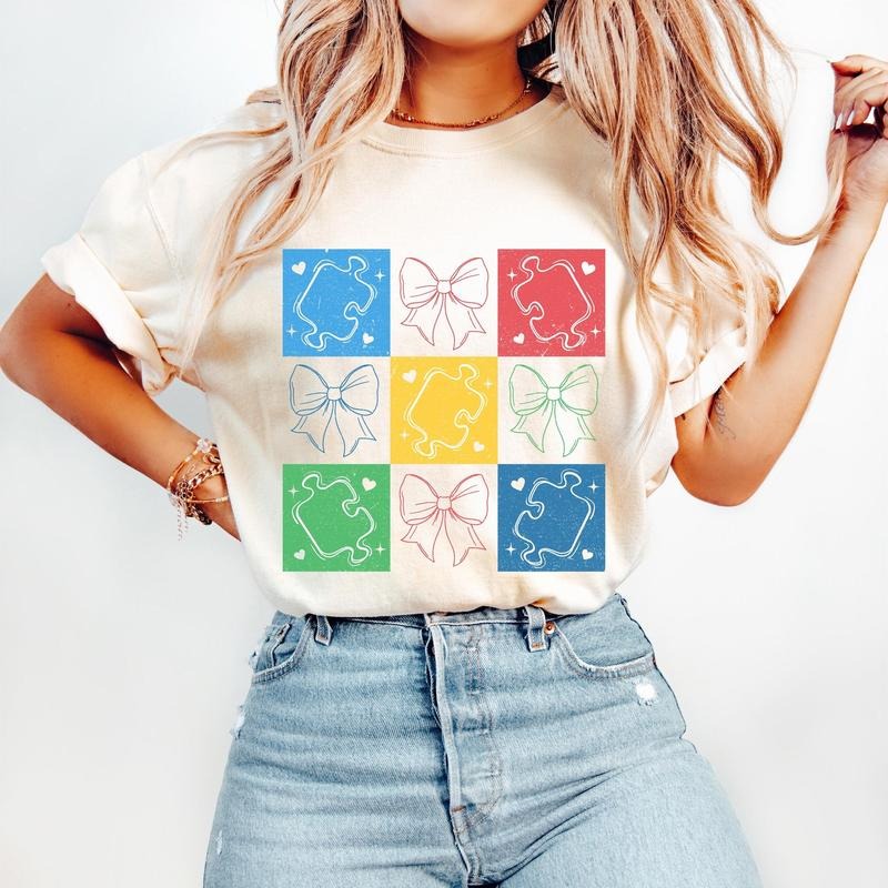Retro Checkered Autism Awareness T-Shirt, Autism Coquette T-Shirt, Autism Mama T-Shirt, Autism Advocate T-Shirt, Special...