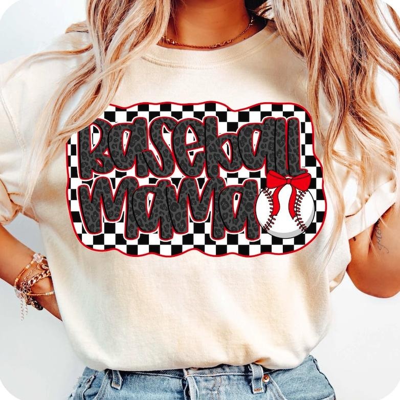 Retro Checkered Baseball Mama Coquette T-shirt, Baseball Mama Tee, Baseball Lover Gift, Game Day Sweatshirt Hoodie