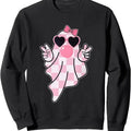 Retro Checkered Cute Pink Ghost Blowing Bubble Gum Halloween Sweatshirt, Cute Girly Ghost Blowing Bubble Shirt, Cute...