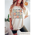 Retro Checkered Flower Shirt, Retro Flowers Tshirt, Comfort Summer Shirt, Boho Flower Shirt, Boho Hippie Tee, Trendy...