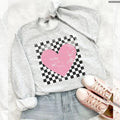 Retro Checkered Heart Sweatshirt Hoodie T-Shirt, Cute Teacher Valentine Love Tee, Women's Valentines Day, Trendy VLT Gift...
