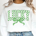 Retro Checkered Lucky St Patrick's Day Coquette Crewneck Sweatshirt, St Patricks day Tee, Lucky Sweatshirt Womenswear Hoodie