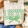 Retro Checkered Lucky St Patrick's Day Coquette Sweatshirt, St Patricks day Sweatshirt, Lucky Sweatshirt, St Patrick, St...