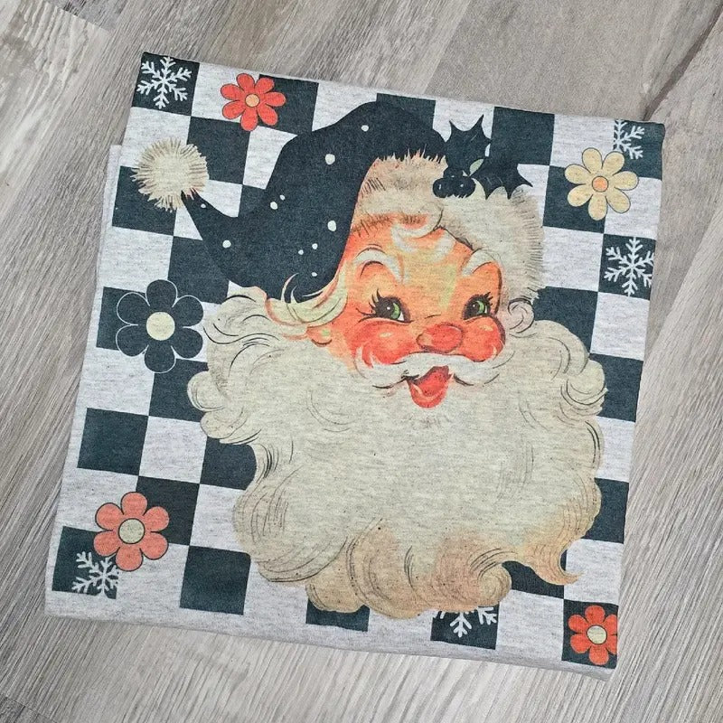 Retro Checkered Santa Graphic Tee or Sweatshirt Hoodie | GrindPrints.com