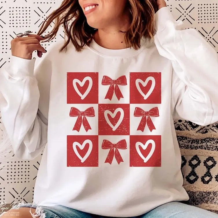 Retro Checkered Valentine'S Coquette Bow Valentines Sweatshirt_ Man Casual T-Shirts, Hoodie, Sweatshirt