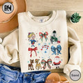 Retro Christmas Cartoon Friends Sweatshirt, Coquette Christmas Sweatshirt, Snow Holiday Shirt, Cute Cartoon Characters...