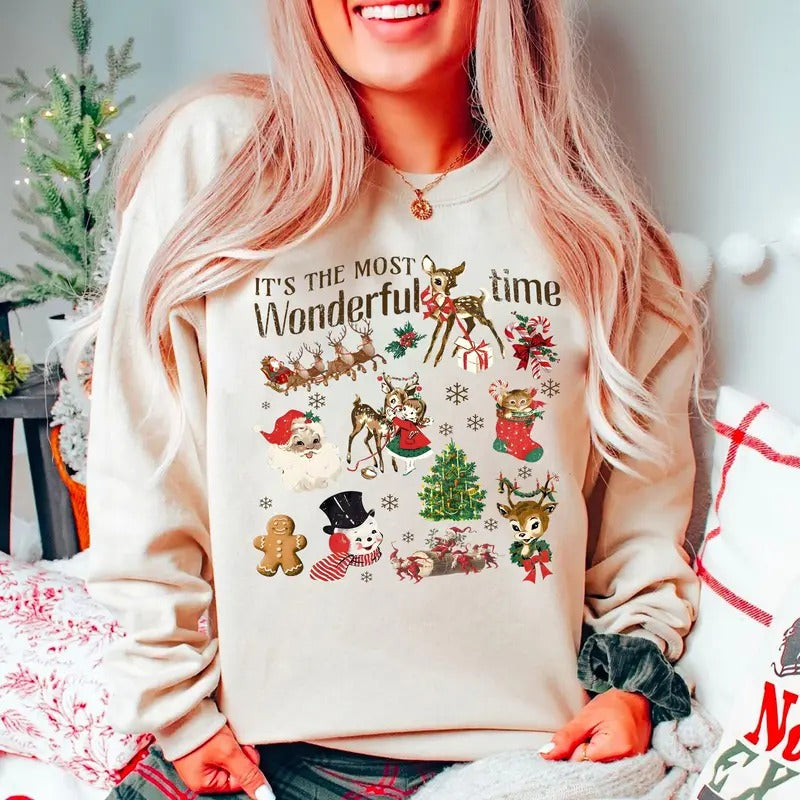 Retro Christmas Sweatshirt, It's the Most Wonderful Time Shirt, Vintage Christmas Hoodie, Trendy Holiday Sweatshirt, Cute...