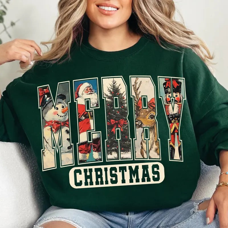 Retro Christmas tshirt Sweatshirt, Christmas Claus, Merryy Christmas Shirt, Tis The Season, Snowman Shirt, Unisex Sweater...