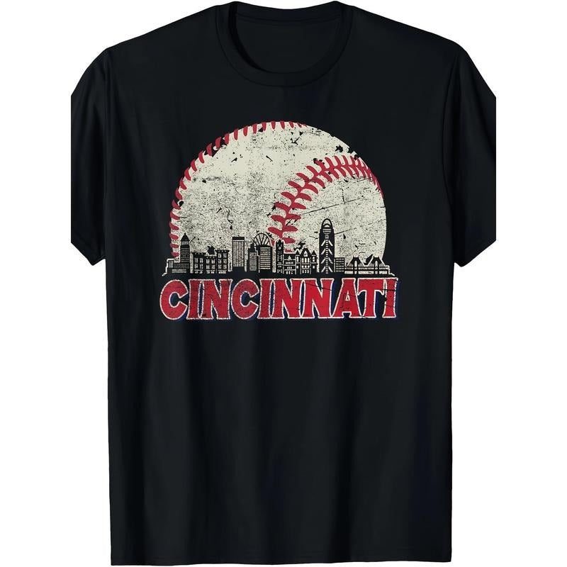 Retro Cincinnati cityscape baseball fan men's T-shirt made in usa Hoodie, Sweatshirt | GrindPrints.com