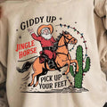 Retro Cowboy Christmas sweatshirt,hoodie,tshirt, Western Santa Giddy Up Jingle Horse Sweatshirt, Unisex, 100% Cotton