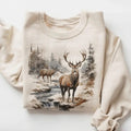 Retro Deer Wilderness Scene Sweatshirt - Nineties Vintage Buck And Doe Deer Outfit - Boho Unisex Crewneck Sweatshirt...