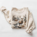 Retro Deer Wilderness Scene Unisex Sweatshirt, 90s Vintage Buck And Doe Deer Outfit Shirt, Boho Unisex Crewneck...