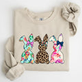 Retro Easter Rabbits, Floral, Leopard, Bunnies Sweatshirt, Women's Crew Neck, Crewneck T-Shirts, Hoodie | GrindPrints.com