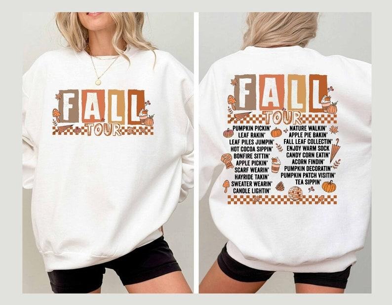 Retro Fall Tour Two Sides Shirts, Fall Vibes 2-Sides Sweatshirt, Autumn Leaves Pumpkin Hoodies,Pumpkin Gardening TShirt,...