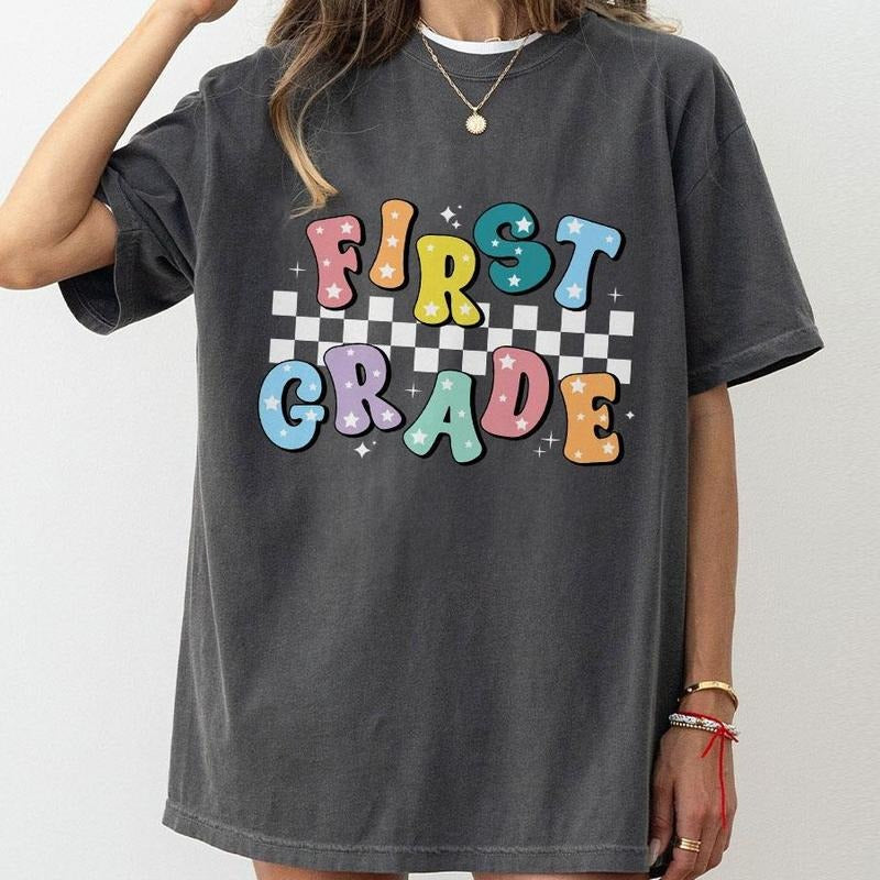 Retro First Grade Shirt, Teacher Comfort Tee, 1st Grade Teacher Shirt, Back To School Shirt, First Day Of School T-Shirt,...