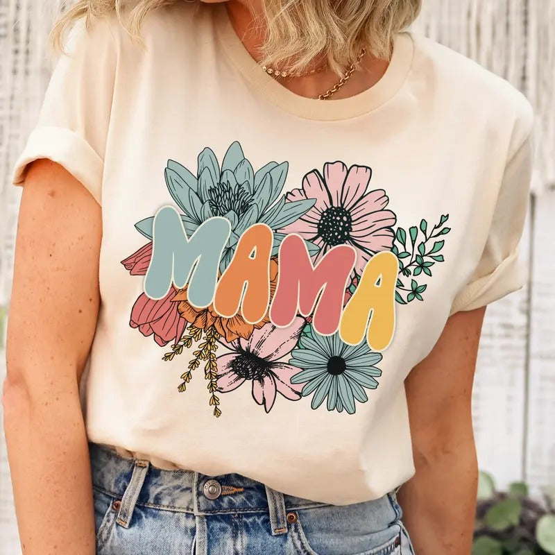 Retro Floral Mama Mom Shirt Mom Mama Shirt Mom Mama T-Shirts, Hoodie, Sweatshirt