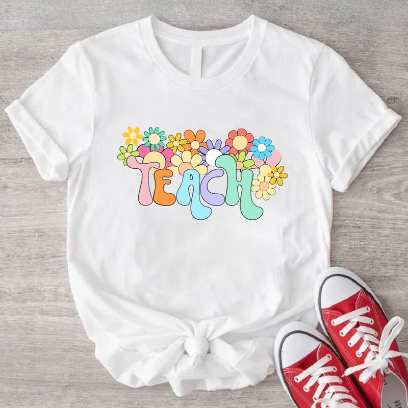 Retro Floral Teach T-Shirt, New Teacher Shirt, Matching Teaching Team Tee, Teacher's Day Gift Tee, Teacher Appreciation...