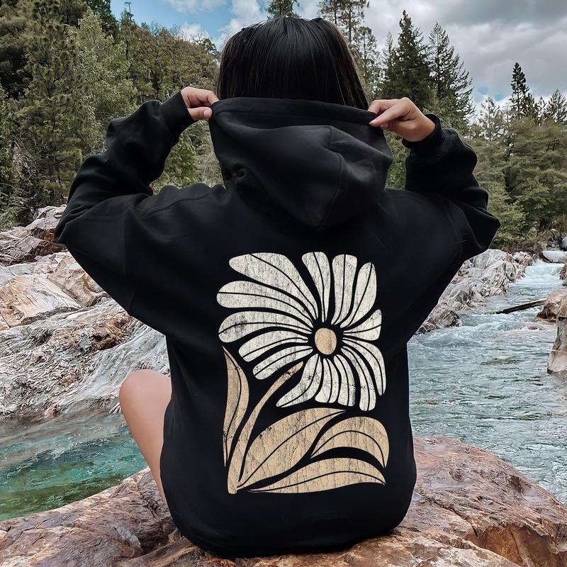Retro Flower, Bold Floral, Boho Hoodie T-Shirts, Sweatshirt | GrindPrints.com