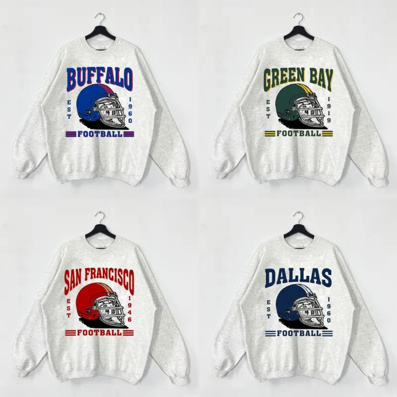Retro Football All Team Helmet Sweatshirt, Vintage Unisex In Ash Grey For Fan Sport T-Shirts, Hoodie | GrindPrints.com