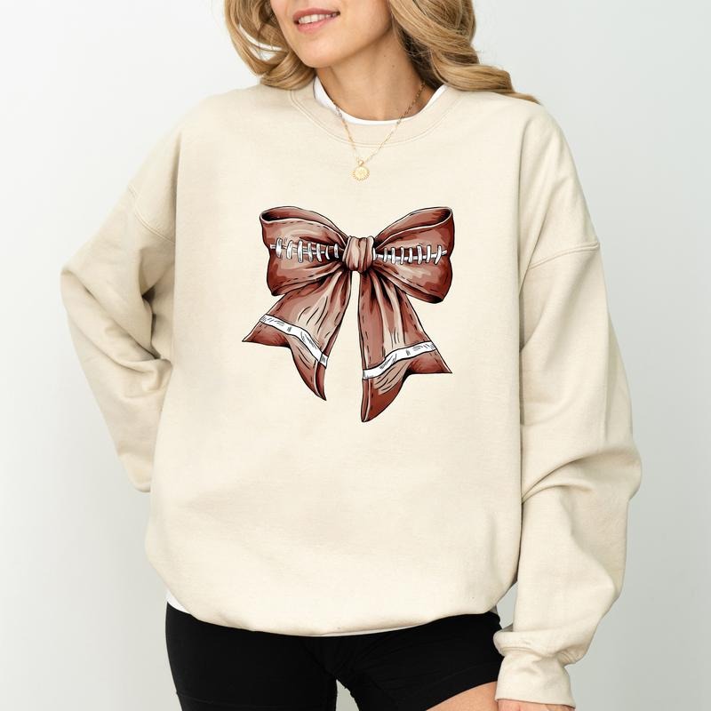 Retro Football Coquette Bow Sweatshirt, Fall Coquette Sweatshirt For Girls, Cute Football Bow Sweater, Coquette Bow...