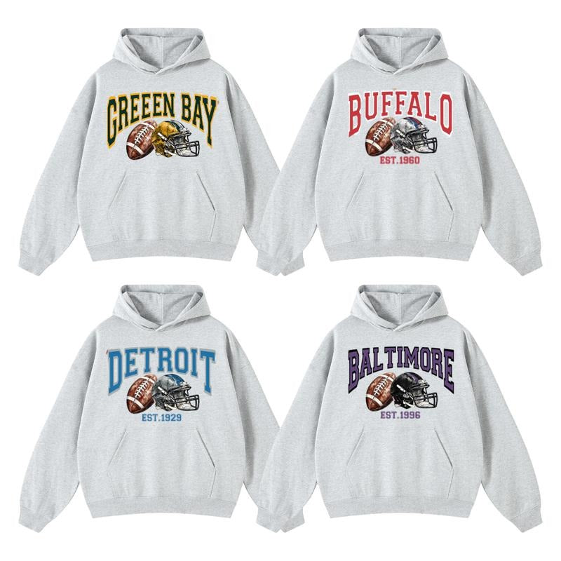 Retro Football Hoodie - Classic Ash Grey for Game Day Vibes T-Shirts, Sweatshirt | GrindPrints.com