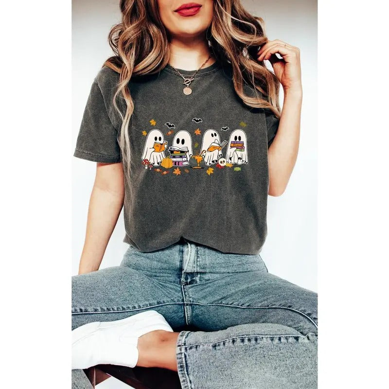 Retro Ghost Reading Books Librarian Ghost Halloween Halloween Teacher Halloween Shirt Teacher Boo School T-Shirts, Hoodie, Sweatshirt
