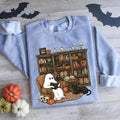 Retro Ghost Reading Books Sweatshirt, Librarian Ghost Halloween shirt, Halloween Teacher Sweatshirt, Halloween Shirt,...