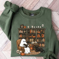 Retro Ghost Reading Books Sweatshirt, Librarian Ghost Halloween, Halloween Teacher Sweatshirt, Halloween Shirt, Teacher...