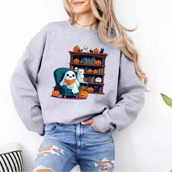 Retro Ghost Reading Books Retro Ghost Reading Books Librarian Ghost Halloween Halloween Shirt Boo School T-Shirts, Hoodie, Sweatshirt