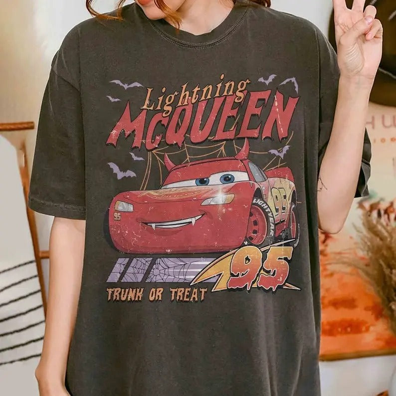 Retro Halloween Shirt, Halloween Car Shirt, Lightning Mcqueen Shirt, Halloween Family Trip Shirt, Trick Or Treat Shirt...