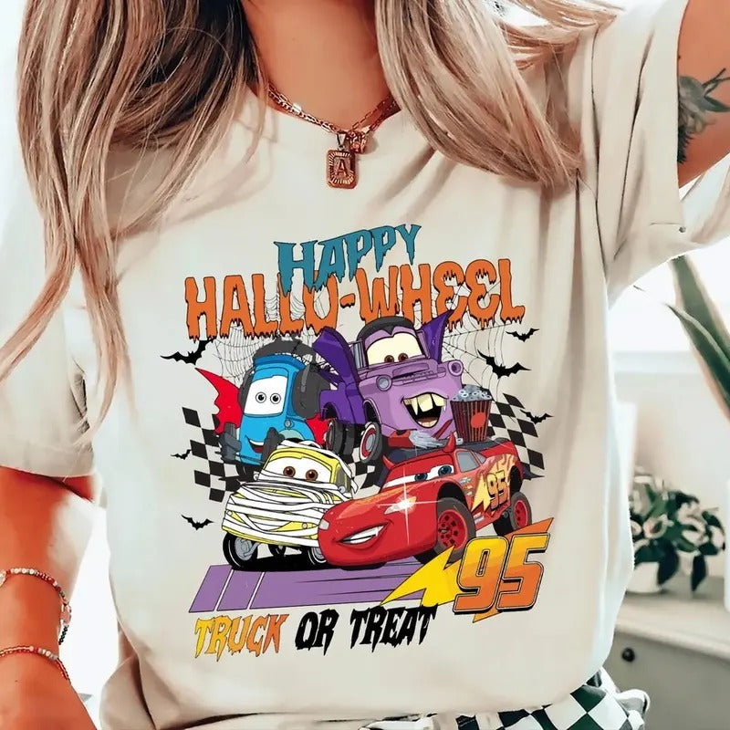 Retro Halloween Shirt Halloween Car Shirt Lightning Mcqueen Shirt Halloween Family Trip Shirt Trick Treat Shirtstyle{N002}2 T-Shirts, Hoodie, Sweatshirt