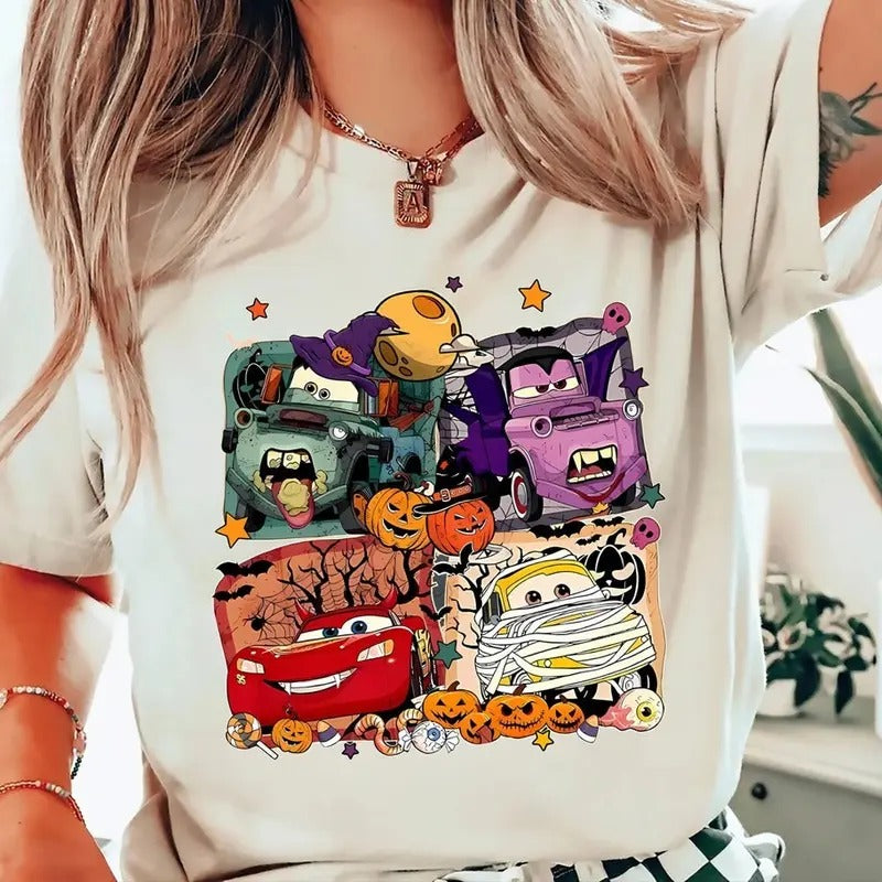 Retro Halloween Shirt Halloween Car Shirt Lightning Mcqueen Shirt Halloween Family Trip Shirt Trick Treat Shirtstyle{N002}3 T-Shirts, Hoodie, Sweatshirt