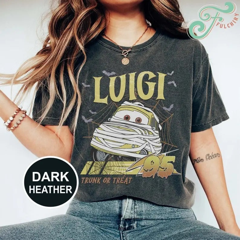 Retro Halloween Shirt Halloween Luigi Car Shirt Lightning Mcqueen Shirt Halloween Family Trip Shirt Trick Treat Shirt T-Shirts, Hoodie, Sweatshirt