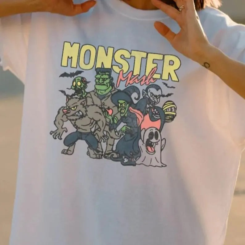 Retro Halloween Shirt, Monster Mash TShirt, Vintage Ghost Halloween t-Shirt, Monster Tee, Retro Fall Top, Fall Shirt...