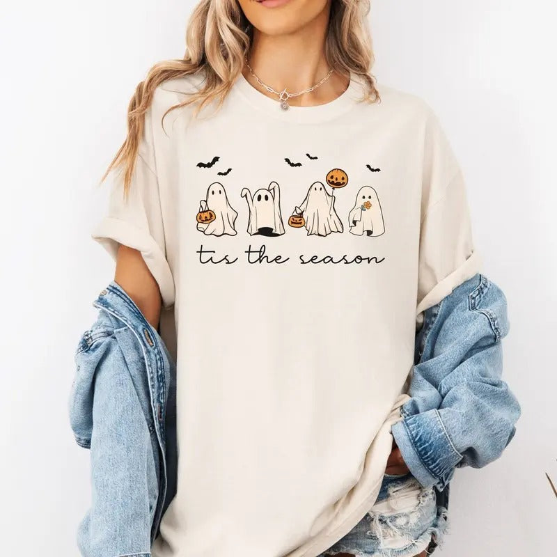 Retro Halloween Shirt, Tis The Season Halloween Shirt, Halloween Shirt, Retro Ghost Shirt, Cute Fall Shirt, Women's...