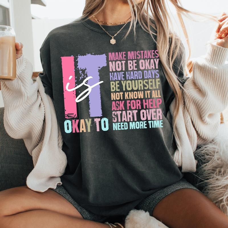 Retro It's Okay To Make Mistakes Be Yourself Design, Full Sizes, Full Colors, Unisex Cotton Round Neck Tee, Women,...