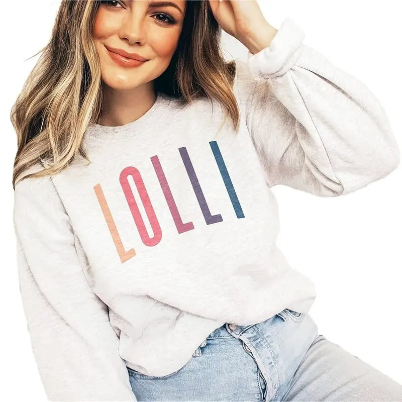 Retro Lolli Ombre Sweatshirt, New Grammy, Lolli Shirts, Pregnancy Reveal, Gift, Unisex Cotton Hoodie | GrindPrints.com