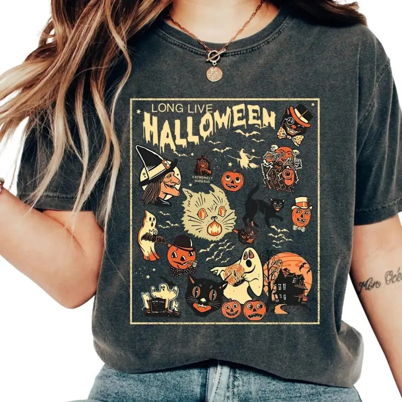 Retro Long Live Halloween Shirt, Spooky Season Tee, Pumpkin Shirt, Black Cat, Halloween Comfort Colors Tshirt, Halloween...
