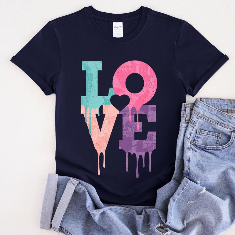 Retro Love Dripping Paint, Super Soft Tshirt, Valentine's Day Hoodie, Sweatshirt | GrindPrints.com