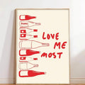 Retro Love Me Most Doodle Print Wall Art, Red Crayon Sketch Print, Wine Doodle Print, Kitchen Wall Print, Dorm Wall Art,...