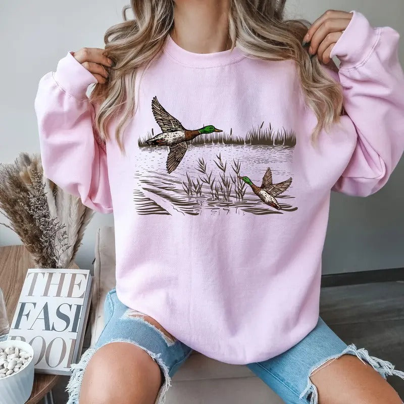 Retro Mallard Ducks Fall Sweatshirt, 90s Waterfowl Duck Outfit, Vintage Duck Shirt, Animal Lover Shirt, Vintage Fall...