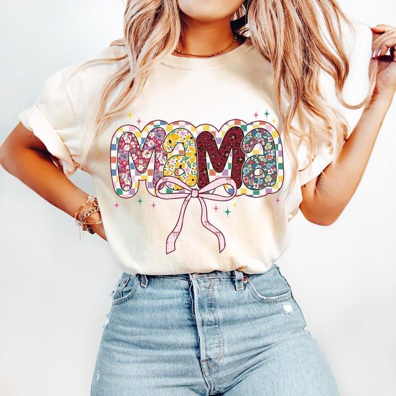 Retro Mama Coquette Bow Mama Checkered Floral Mama Mama Varsity Pink Mama Mama Mama Bow Mama Shirt T-Shirts, Hoodie, Sweatshirt