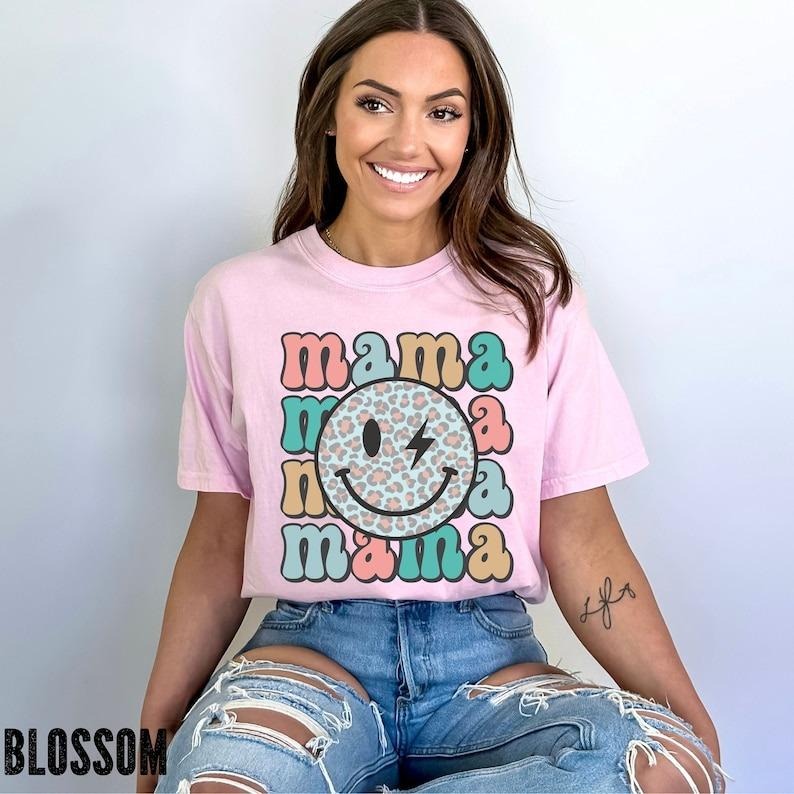 Retro Mama Shirt, Smiley Face Mama Shirt, Mother's Day Shirt For Mom, Mom Tshirt, Mama Tshirt, Pregnancy Announcement...